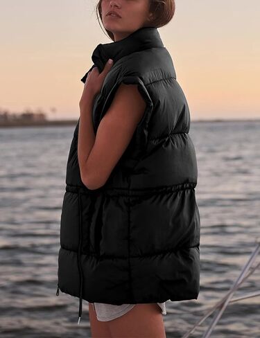 TIQOJE Vest Tops for Women Stand Collar Zip Quilted Outwear Vest Padded Gilet Jacket in Kuwait