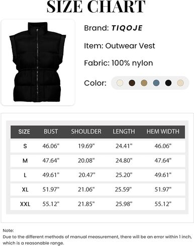 TIQOJE Vest Tops for Women Stand Collar Zip Quilted Outwear Vest Padded Gilet Jacket in Kuwait