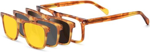 HEPIDEM Acetate Optical Glasses Frame Square Magnet Clip Eyeglasses with Polarized & Night Vision & 3D Lens in Saudi Arabia