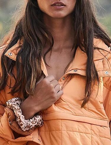 سترة صوفية منتفخة للنساء من دااسي، سترة كبيرة الحجم وخفيفة الوزن باكمام طويلة، هوديز قابلة للتعبئة بازرار سفلية مبطنة in Kuwait