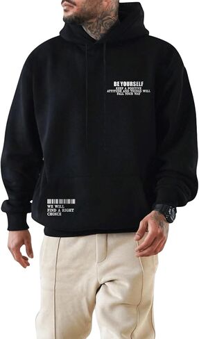 SweatyRocks Men's Letter Graphic Print Hoodies Drop Shoulder Drawstring Hooded Sweatshirt With Pocket in Saudi Arabia
