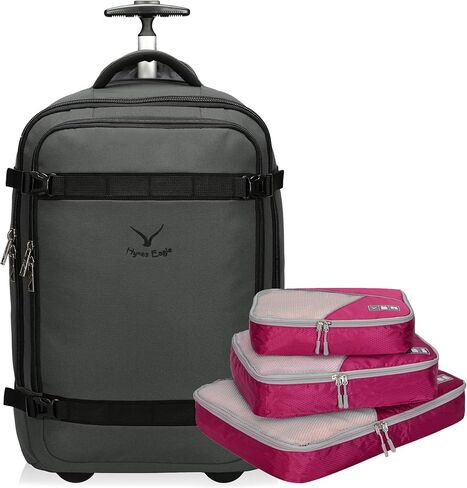 حقيبة ظهر هاينز إيجل 42 لتر بعجلات حقيبة ظهر للسفر معتمدة من الطيران تحمل على الأمتعة باللون الرمادي مع مجموعة من 3 مكعبات تعبئة باللون الأحمر والبنفسجي in Kuwait