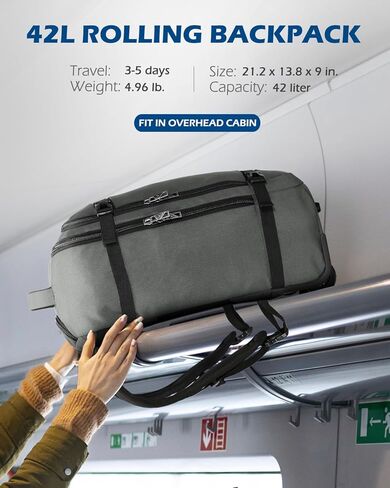 حقيبة ظهر هاينز إيجل 42 لتر بعجلات حقيبة ظهر للسفر معتمدة من الطيران تحمل على الأمتعة باللون الرمادي مع مجموعة من 3 مكعبات تعبئة باللون الأحمر والبنفسجي in Kuwait