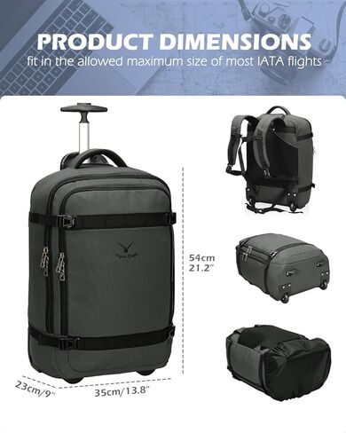 حقيبة ظهر هاينز إيجل 42 لتر بعجلات حقيبة ظهر للسفر معتمدة من الطيران تحمل على الأمتعة باللون الرمادي مع مجموعة من 3 مكعبات تعبئة باللون الأحمر والبنفسجي in Kuwait