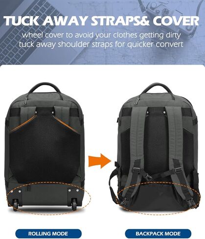 حقيبة ظهر هاينز إيجل 42 لتر بعجلات حقيبة ظهر للسفر معتمدة من الطيران تحمل على الأمتعة باللون الرمادي مع مجموعة من 3 مكعبات تعبئة باللون الأحمر والبنفسجي in Kuwait