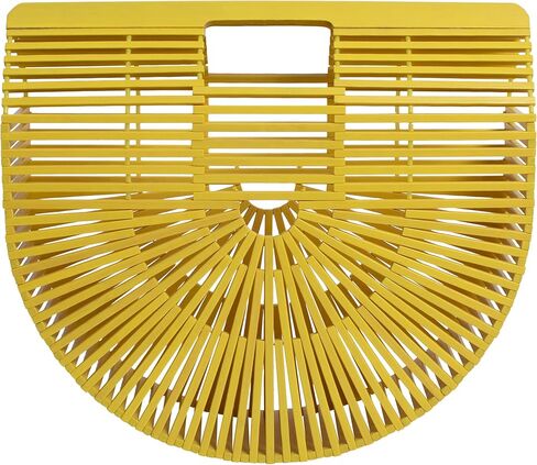 هاوي شنطة يد كبيرة توت من الخيزران مصنوعة يدويا من الخيزران مناسبة للشاطئ الصيفي او العطلات - هدية رائعة لاعياد الميلاد وعيد الام - اصفر واصفر, اصفر in Kuwait