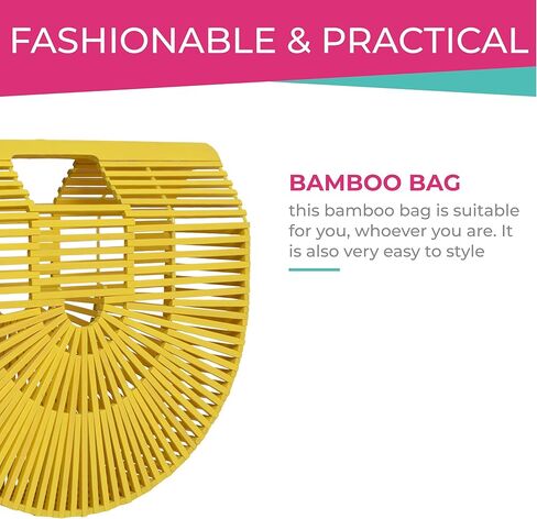 هاوي شنطة يد كبيرة توت من الخيزران مصنوعة يدويا من الخيزران مناسبة للشاطئ الصيفي او العطلات - هدية رائعة لاعياد الميلاد وعيد الام - اصفر واصفر, اصفر in Kuwait