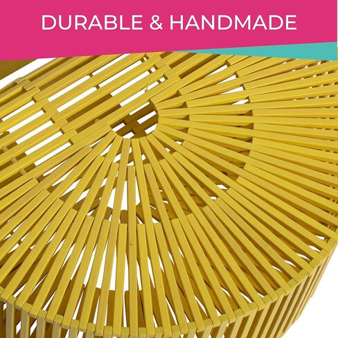 هاوي شنطة يد كبيرة توت من الخيزران مصنوعة يدويا من الخيزران مناسبة للشاطئ الصيفي او العطلات - هدية رائعة لاعياد الميلاد وعيد الام - اصفر واصفر, اصفر in Kuwait