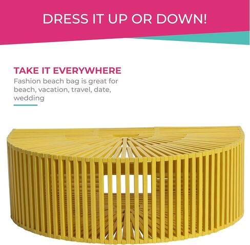 هاوي شنطة يد كبيرة توت من الخيزران مصنوعة يدويا من الخيزران مناسبة للشاطئ الصيفي او العطلات - هدية رائعة لاعياد الميلاد وعيد الام - اصفر واصفر, اصفر in Kuwait