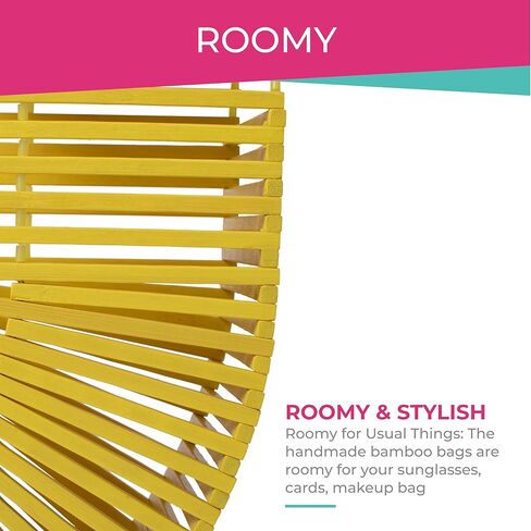 هاوي شنطة يد كبيرة توت من الخيزران مصنوعة يدويا من الخيزران مناسبة للشاطئ الصيفي او العطلات - هدية رائعة لاعياد الميلاد وعيد الام - اصفر واصفر, اصفر in Kuwait