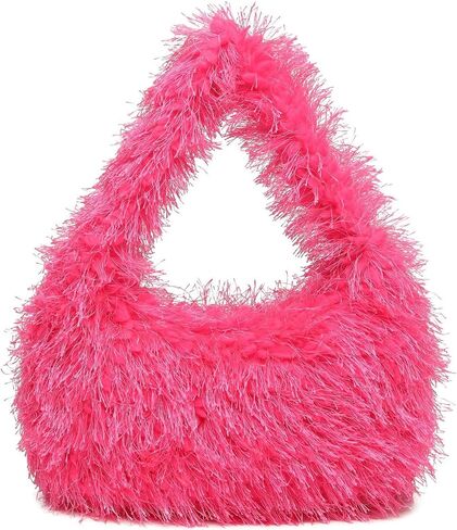 Faux Fur Fluffy Hobo Bag Furry Handbag Purse Y2K Fuzzy Tote Bag,Trendy Cute Plush Purse for Women in Saudi Arabia
