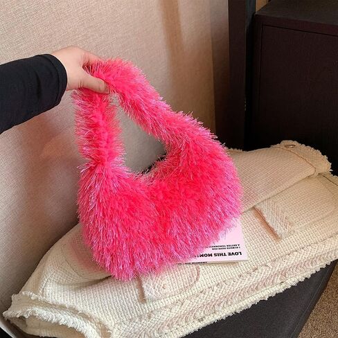 Faux Fur Fluffy Hobo Bag Furry Handbag Purse Y2K Fuzzy Tote Bag,Trendy Cute Plush Purse for Women in Saudi Arabia