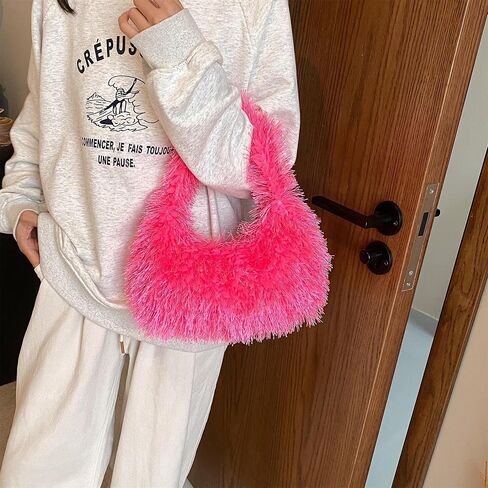 Faux Fur Fluffy Hobo Bag Furry Handbag Purse Y2K Fuzzy Tote Bag,Trendy Cute Plush Purse for Women in Saudi Arabia