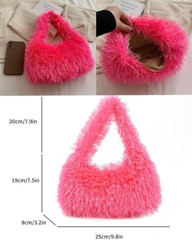 Faux Fur Fluffy Hobo Bag Furry Handbag Purse Y2K Fuzzy Tote Bag,Trendy Cute Plush Purse for Women in Saudi Arabia