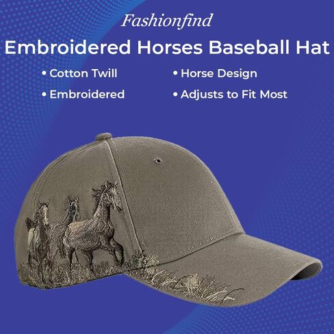 PGI Traders Embroidered Horses Baseball Hat | Barn Cap for Women | Gift for Horse Lovers | Stable | Equestrian | Cotton Twill | Adjusts to Fit Most in Saudi Arabia