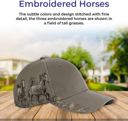 PGI Traders Embroidered Horses Baseball Hat | Barn Cap for Women | Gift for Horse Lovers | Stable | Equestrian | Cotton Twill | Adjusts to Fit Most in Saudi Arabia
