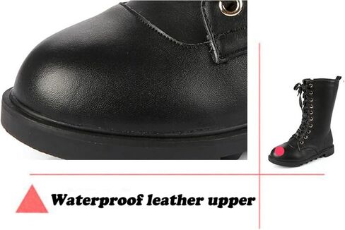 PPXID Kid's Girl's Waterproof Leather Lace-Up Zipper Mid Calf Combat Boots Outdoor Riding Boots in Saudi Arabia