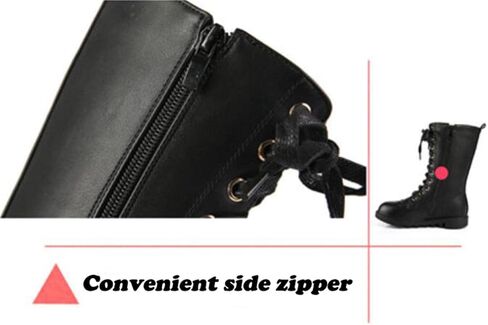 PPXID Kid's Girl's Waterproof Leather Lace-Up Zipper Mid Calf Combat Boots Outdoor Riding Boots in Saudi Arabia