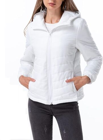 Women's Lightweight Water-Resistant Long-Sleeve Full-Zip Hooded Puffer Jacket Coat in Kuwait