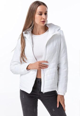 Women's Lightweight Water-Resistant Long-Sleeve Full-Zip Hooded Puffer Jacket Coat in Kuwait