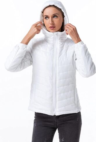 Women's Lightweight Water-Resistant Long-Sleeve Full-Zip Hooded Puffer Jacket Coat in Kuwait
