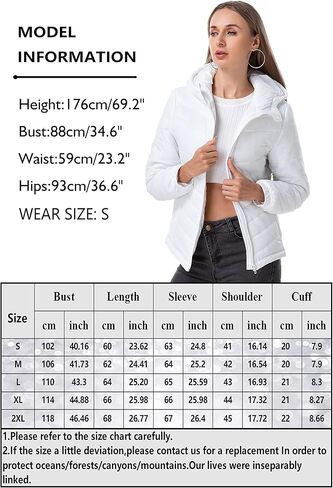 Women's Lightweight Water-Resistant Long-Sleeve Full-Zip Hooded Puffer Jacket Coat in Kuwait