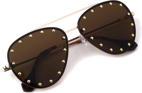 Brooklyn Rimless Oversized Studded Aviators Sunglasses Riveted Fashion Men Women AV-1672 in Saudi Arabia