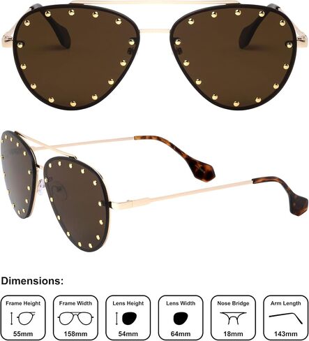 Brooklyn Rimless Oversized Studded Aviators Sunglasses Riveted Fashion Men Women AV-1672 in Saudi Arabia