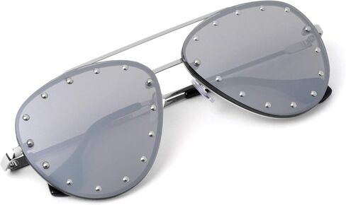 Brooklyn Rimless Oversized Studded Aviators Sunglasses Riveted Fashion Men Women AV-1672 in Saudi Arabia