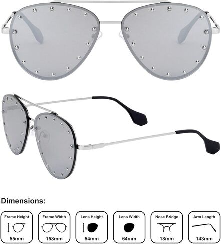 Brooklyn Rimless Oversized Studded Aviators Sunglasses Riveted Fashion Men Women AV-1672 in Saudi Arabia