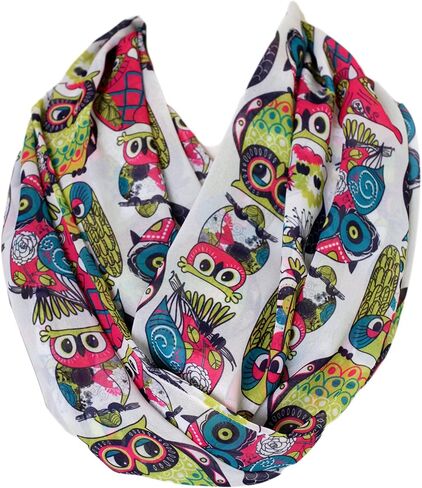 Etwoa Colorful Owl Pattern Infinity Scarf Circle Loop Scarf in Saudi Arabia