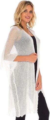 SHU-SHI Womens Long Sheer Kimono Cardigan Sweater Open Front Beach Top Cover Up in Saudi Arabia