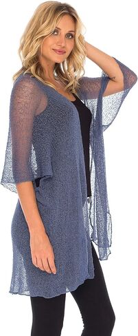 SHU-SHI Womens Long Sheer Kimono Cardigan Sweater Open Front Beach Top Cover Up in Saudi Arabia