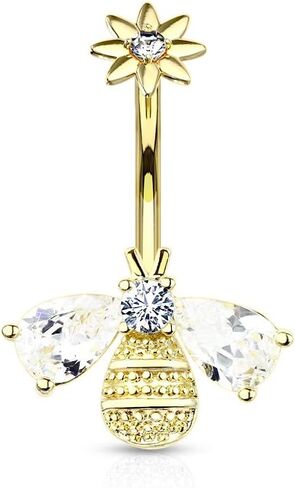 Pierced Owl - Internally Threaded CZ Crystal Bumble Bee Flower Top Belly Button Navel Ring in Saudi Arabia