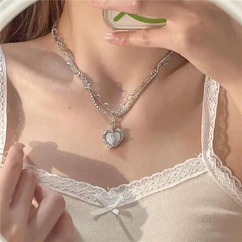 Y2k Necklaces Accesories Grunge Moonstone Cross Heart Butterfly Pearl Necklace Vintage Gothic Aesthetic Choker Necklace Set for Women Girls in Kuwait