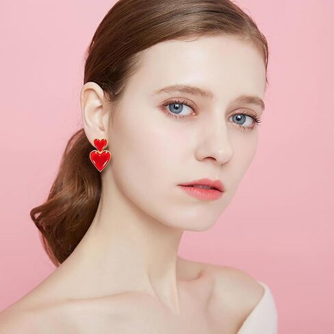 أقراط Vanjewnol لعيد الحب، أقراط عيد الحب للنساء، هدايا عيد الحب لها، أقراط على شكل قلب أحمر للنساء، E03C in Kuwait