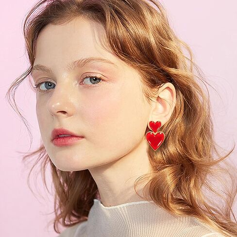 أقراط Vanjewnol لعيد الحب، أقراط عيد الحب للنساء، هدايا عيد الحب لها، أقراط على شكل قلب أحمر للنساء، E03C in Kuwait