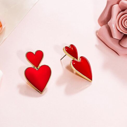 أقراط Vanjewnol لعيد الحب، أقراط عيد الحب للنساء، هدايا عيد الحب لها، أقراط على شكل قلب أحمر للنساء، E03C in Kuwait