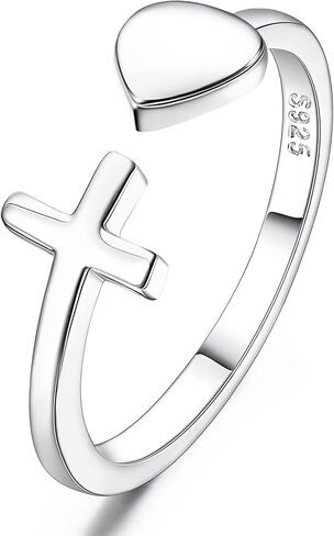 Sllaiss 925 فضة القلب الصليب خواتم للنساء 5A تشيكوسلوفاكيا مفتوحة خاتم مصمم من أجزاء متراصة المسيحية الدينية الصليب المفصل الدائري in Kuwait