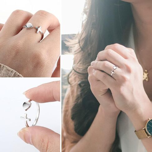 Sllaiss 925 فضة القلب الصليب خواتم للنساء 5A تشيكوسلوفاكيا مفتوحة خاتم مصمم من أجزاء متراصة المسيحية الدينية الصليب المفصل الدائري in Kuwait