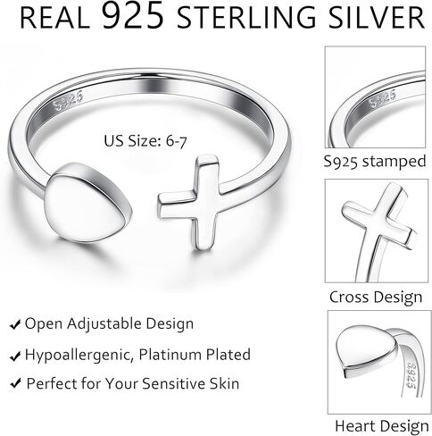 Sllaiss 925 فضة القلب الصليب خواتم للنساء 5A تشيكوسلوفاكيا مفتوحة خاتم مصمم من أجزاء متراصة المسيحية الدينية الصليب المفصل الدائري in Kuwait