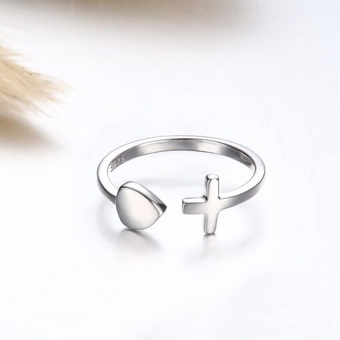 Sllaiss 925 فضة القلب الصليب خواتم للنساء 5A تشيكوسلوفاكيا مفتوحة خاتم مصمم من أجزاء متراصة المسيحية الدينية الصليب المفصل الدائري in Kuwait