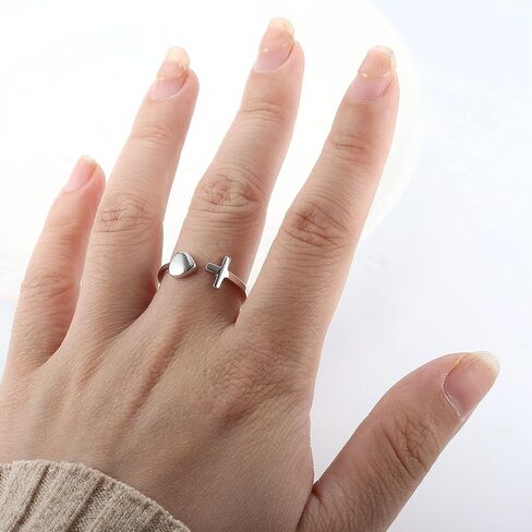 Sllaiss 925 فضة القلب الصليب خواتم للنساء 5A تشيكوسلوفاكيا مفتوحة خاتم مصمم من أجزاء متراصة المسيحية الدينية الصليب المفصل الدائري in Kuwait