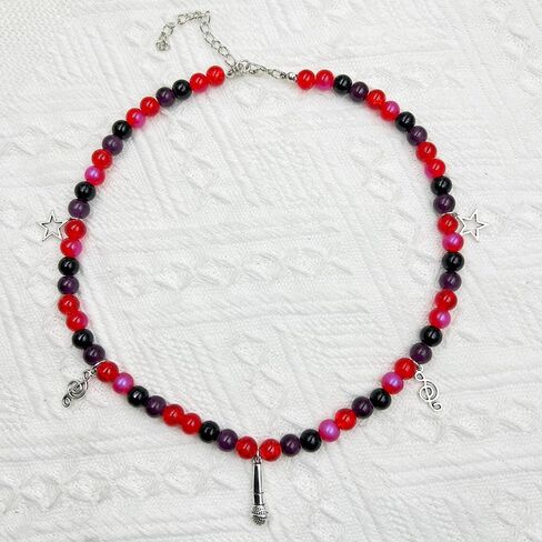 rgwtgkyh TV Girl Cosplay Choker Necklace for Girls Women Guitar Natural Stone Red blue Bead Chokers Hip Hop Rockstar Fashion TV Girl merch Jewelry Gifts in Saudi Arabia