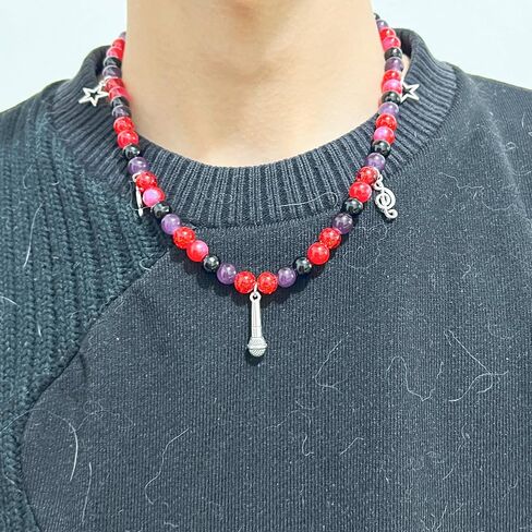 rgwtgkyh TV Girl Cosplay Choker Necklace for Girls Women Guitar Natural Stone Red blue Bead Chokers Hip Hop Rockstar Fashion TV Girl merch Jewelry Gifts in Saudi Arabia