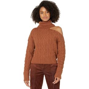 PAIGE womens Cropped Cable Knit Turtle Neck Shoulder Baring in Argan Oil Sweater, Argan Oil, Large US in Saudi Arabia