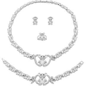 Giffor Jewelry 14K Gold Filled Cute Bear Necklaces Jewelry Set For Women Necklace Bracelets Fashion Earrings And Rings Sweetheart Gifts