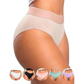 Vicbela - مجموعة من 6 سراويل داخلية رفيعة عالية الخصر - ألياف دقيقة، حزام خصر مطاطي - ملابس داخلية عالية الخصر - متعددة الألوان in Kuwait