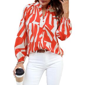 بلوزة نسائية أنيقة من Prettywear بأكمام واسعة وطبعة زهور وأزرار سفلية، قمصان كاجوال للعمل والعمل، أزياء الربيع in Kuwait