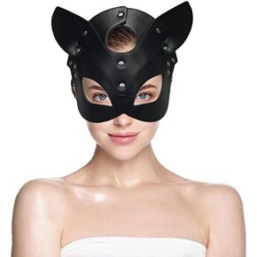 قناع IYWISH للقطط والأرنب، قناع ماردي غرا، قناع الثعلب، زي الهالوين التنكري للرجال والنساء، أقنعة نصف وجه من الجلد، قناع الأرنب، قناع أسود للحفلات التنكرية للهالوين in Kuwait